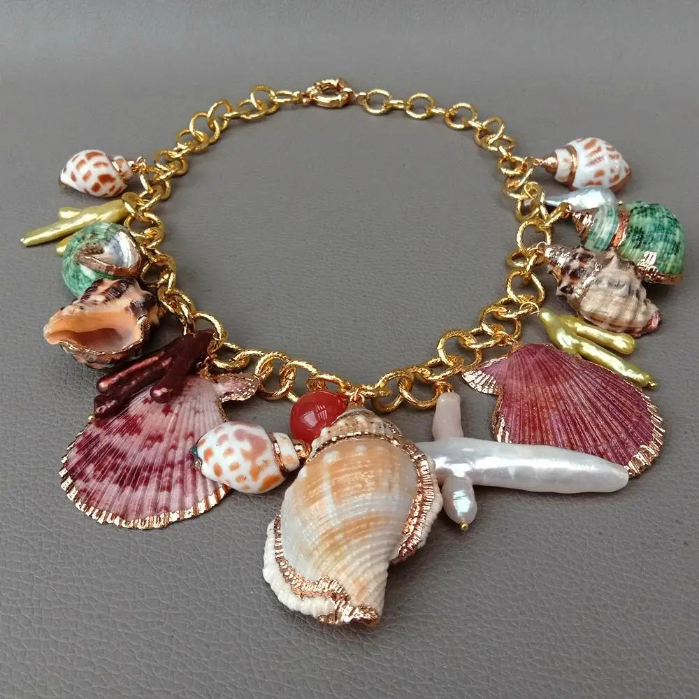 19" Multi Sea Shell Pearl Chain Necklace Summer Beach Jewelry  Vintage for Women Wedding Jewelry Party Hot