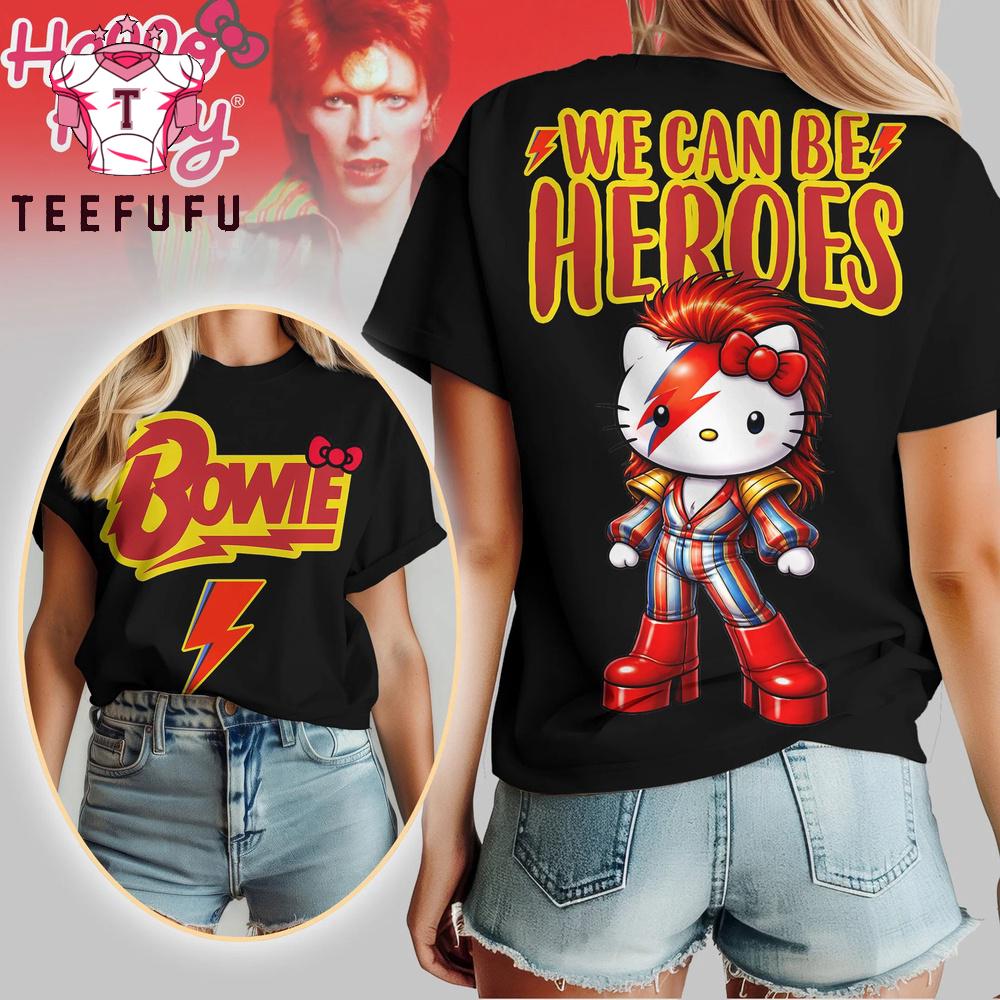David Bowie x Hello Kitty We Can Be Heroes Black T Shirt